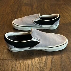 Vans Classic SlipOn Canvas Suede Gray Black Sneakers Shoe Unisex Women 7 Men 5.5